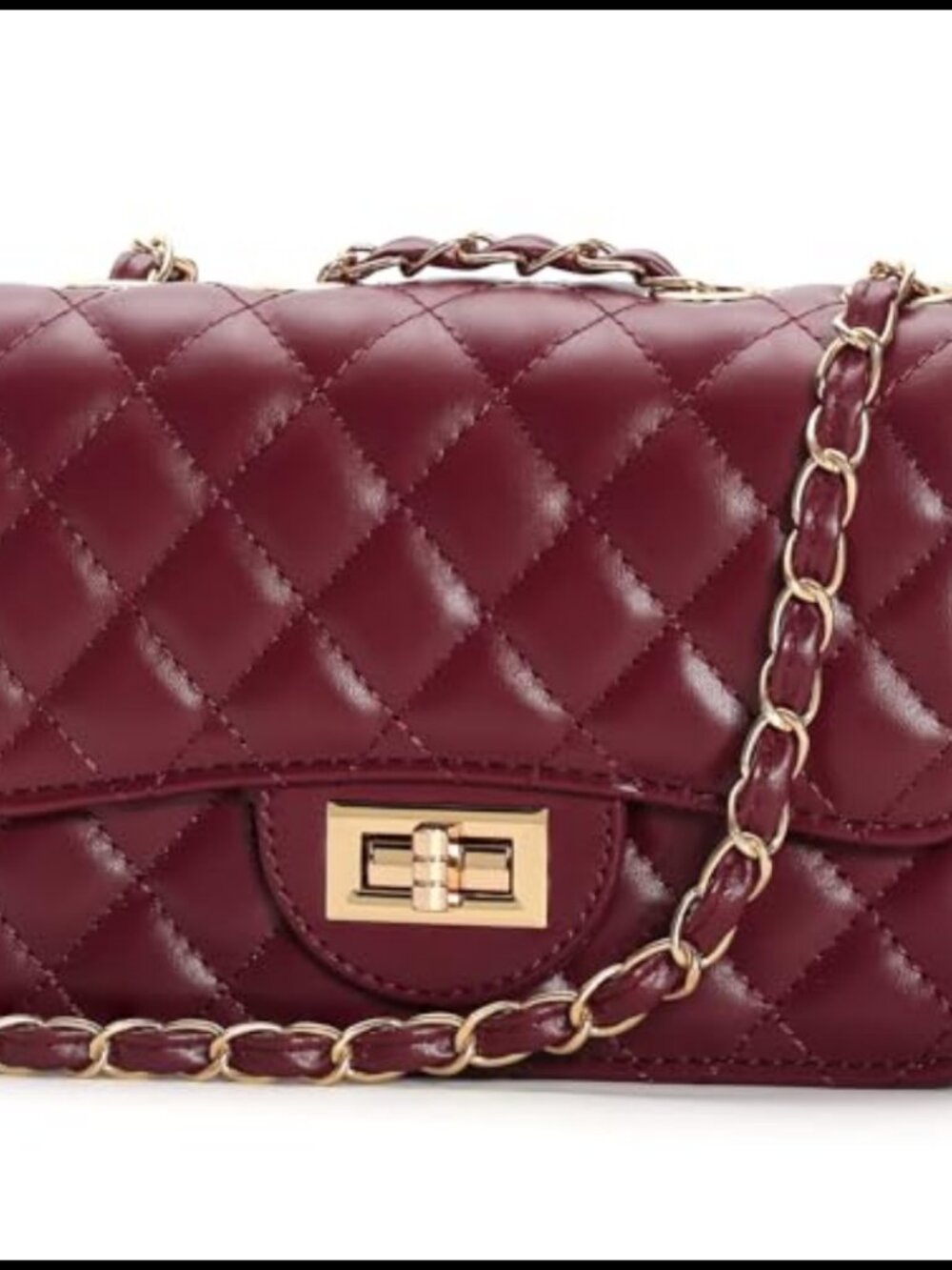 Small Quilted Crossbody Purse Faux Leather Satchel with Chain Strap